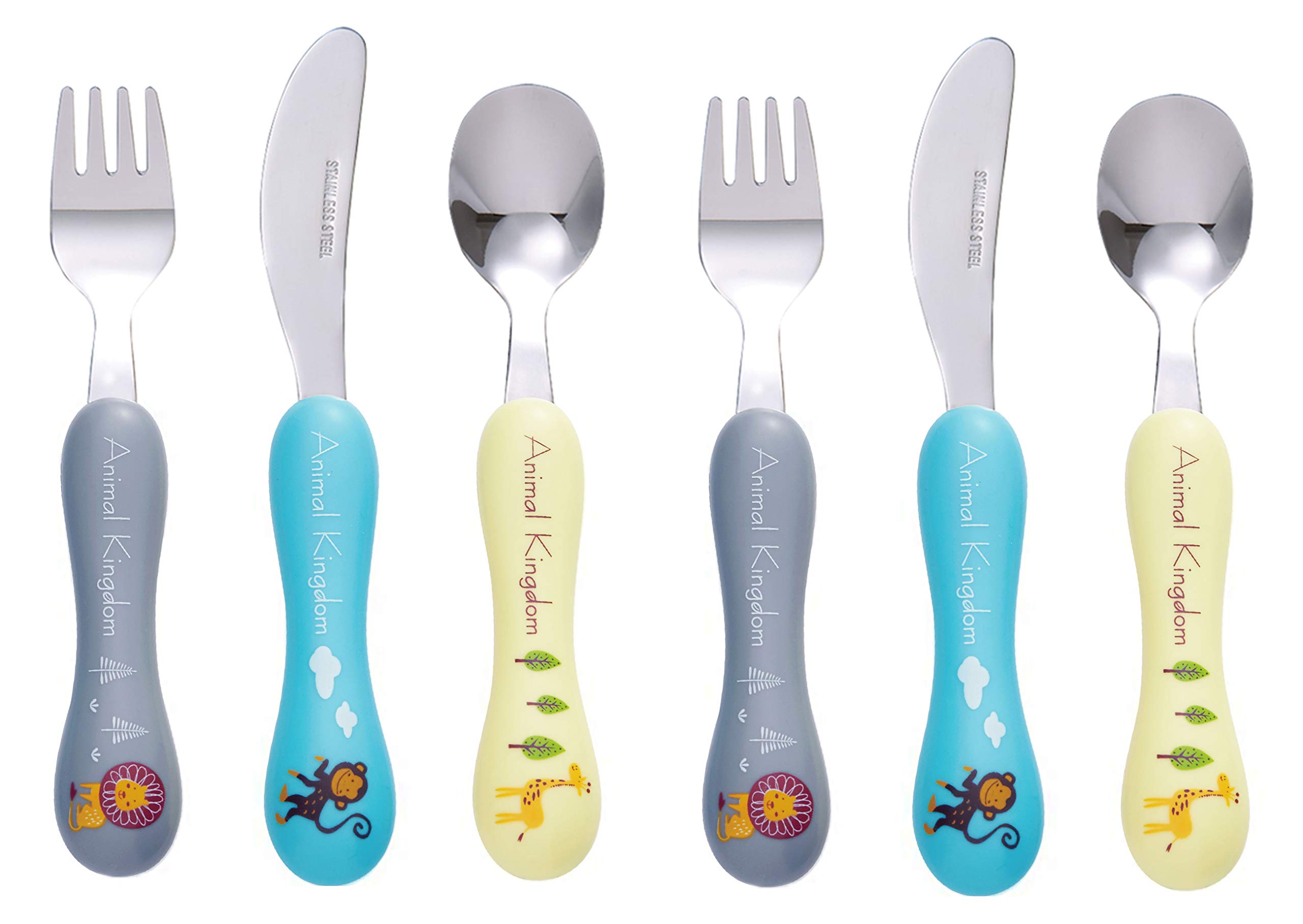 Bon Animal Kingdom 6-Piece Children's Cutlery Set/Kids Cutlery/Flatware - 2 x Knives, 2 x Forks, 2 x Spoons - Mirror Polished Stainless Steel with Fun Animal Designs