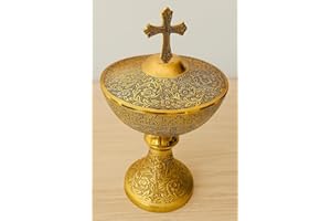 10" Vintage Ciborium Celtic Cross Catholic Christian Church Host Ciborium Ciboria 16oz | Brass Chalice Paten & Ciborium Set C