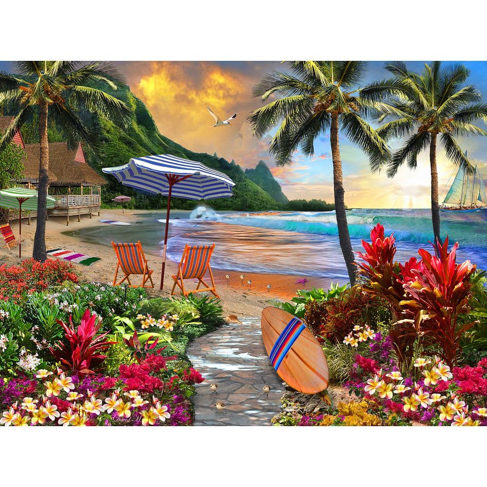 Vermont Christmas Company Hawaiian Life Jigsaw Puzzle - 550-Piece Beach Puzzle for Adults - Tropical Beach Jigsaw Puzzles for Adults with Fully Interlocking & Randomly Shaped Pieces