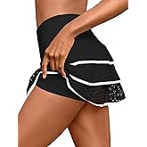 Fisoew Womens Tennis Golf Skirts Built in Shorts High Waisted Tiered Athletic Workout Crochet Mini Skorts with Pockets