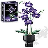 Butterfly Orchid Artificial Flowers Building Set, Purple Bouquet with Room Decor, Botanical Toys for Adults Women Age 8+, Hal