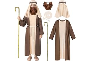 RUODON 5PCS Boys Jesus Costume kids Biblical Joseph Shepherd Robe Outfits for Halloween Easter Christmas Nativity Play