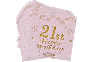 21th Birthday Decorations for Men Women,Supplies Cocktail Napkins Pink 40 Pack,Disposable Birthday Party Supplies, Happy Birt
