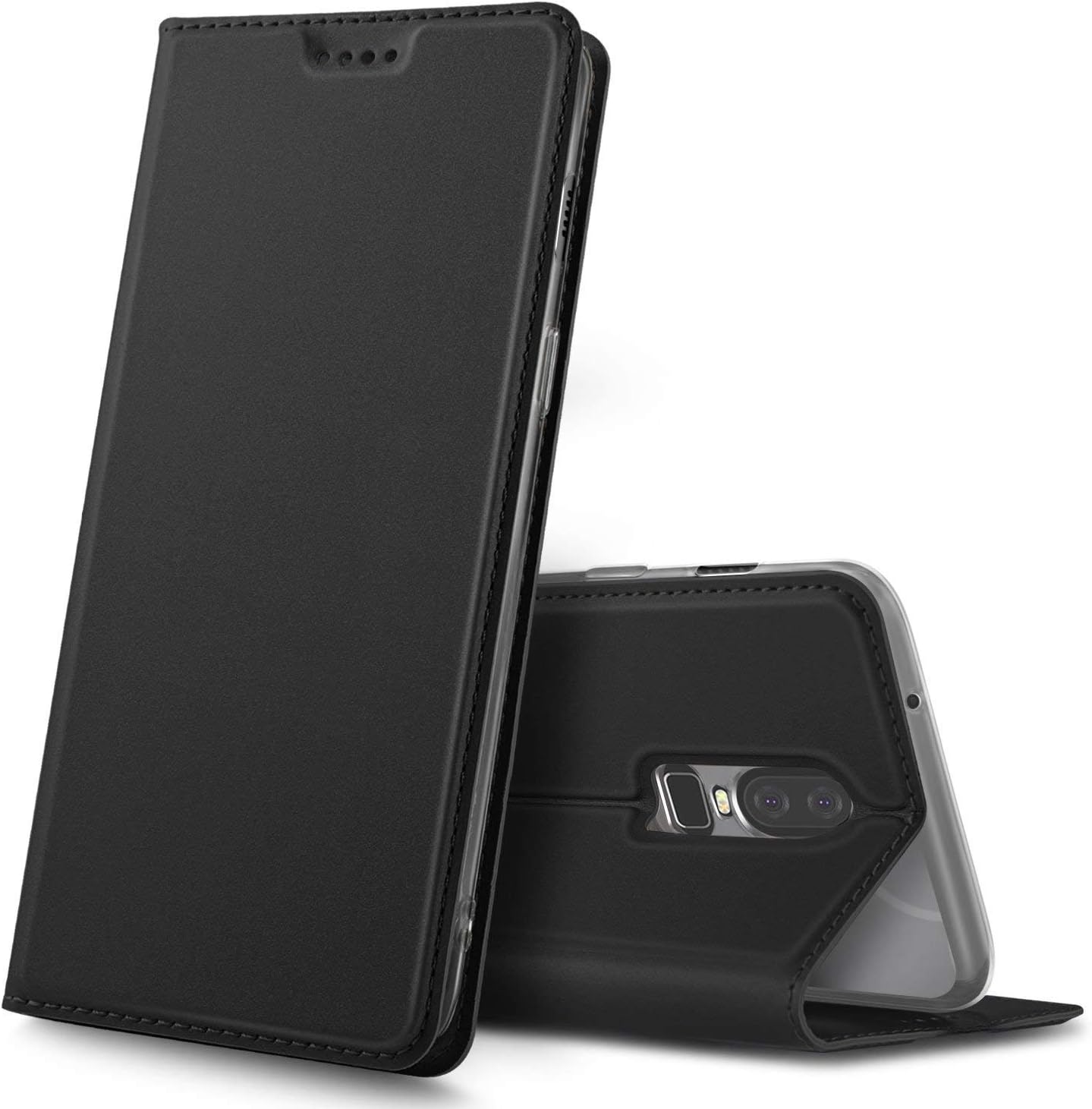 AINE MOBITECH Present Smart PU Leather Flip Case Cover for OnePlus 6T (Black)