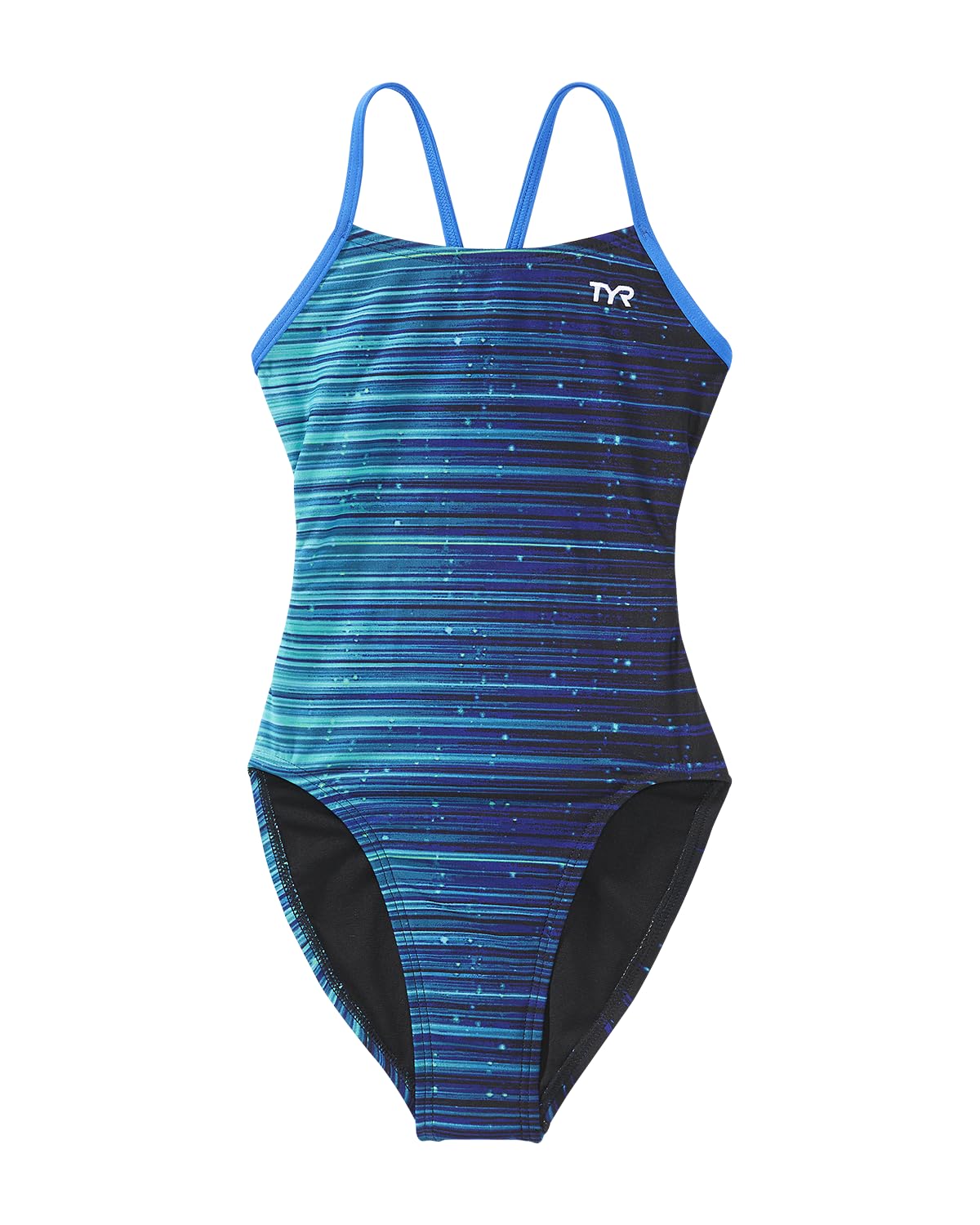 Photo 1 of TYR Girls' Durafast Elite Cutoutfit Swimsuit, Blue Speedwarp, 24