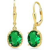 Gem Stone King 18K Yellow Gold Plated Silver Leverback Drop Dangle Earrings For Women | 9X7MM Oval Gemstone Birthstone | Gold Earrings | Fine Jewelry Gifts for Her Mom Women Wife