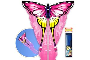 SGftre Tulle Butterfly Pink Kite，Extremely Easy to Fly, Perfect Beach Kites for Family Outdoor Activities, Ideal for Adults and Kids, Includes Kite Thread (Pink)