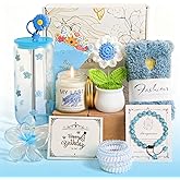 Happy Birthday Gifts for Teen Girls, Unique Gift Baskets for Women, Her, Self Care Thank You Get Well Valentines Day Present Set, 14pcs Cute Teenage Box for Friend Mom Sister Coworker (Blue)