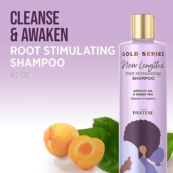PANTENE GOLD SERIES NEW LENGTHS ROOT STIMULATING SHAMPOO WITH APRICOT OIL & GREEN TEA, FOR NATURAL, TEXTURED, CURLY, AND COILY HAIR, SULFATE-FREE, PARABEN FREE, 8.5 FL OZ