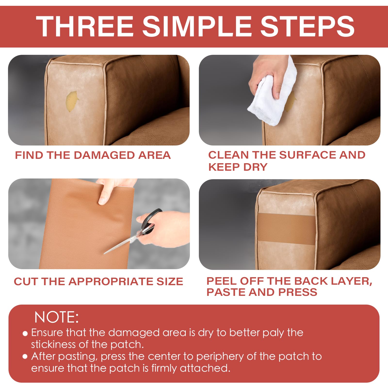 GEYYANG Leather Repair Kit for Furniture, 4 x 63 Inches self Adhesive Leather Repair Tape for Damaged Leather Furniture, Sofa Seating, Leather Goods(Black - Fine Grained)