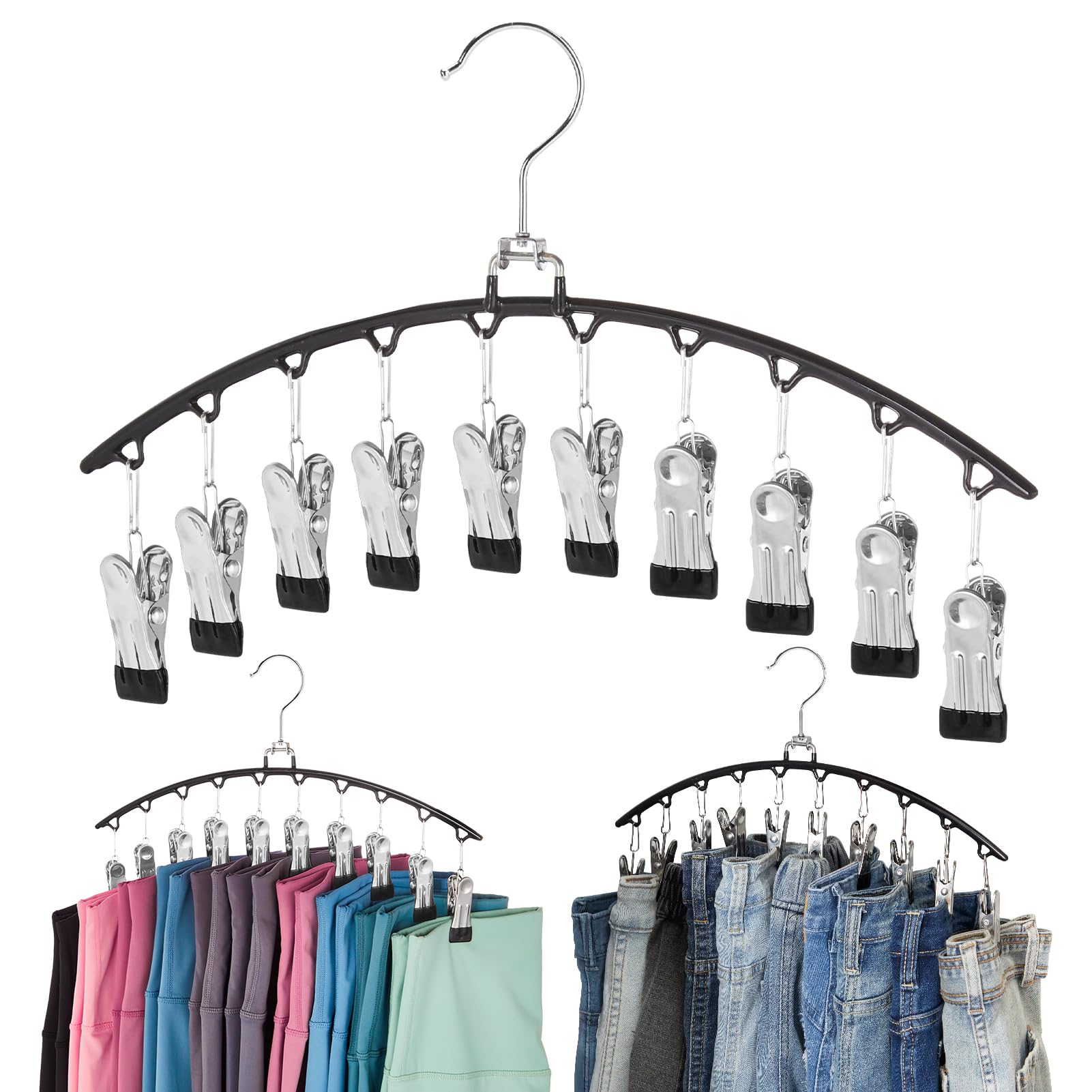 Photo 1 of HOUSE DAY Legging Organizer for Closet, Metal Yoga Pants Hanger 1 Pack w/10 Clips Holds 10 Leggings, Space Saving Hanger Closet Organizers and Storage, Clips Hanger for Pants, Skirts, Hats, Black