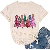 hcihgzr Christmas Shirts for Women Merry and Bright Christmas Shirt Xmas Tree Graphic Holiday T-Shirt Tops