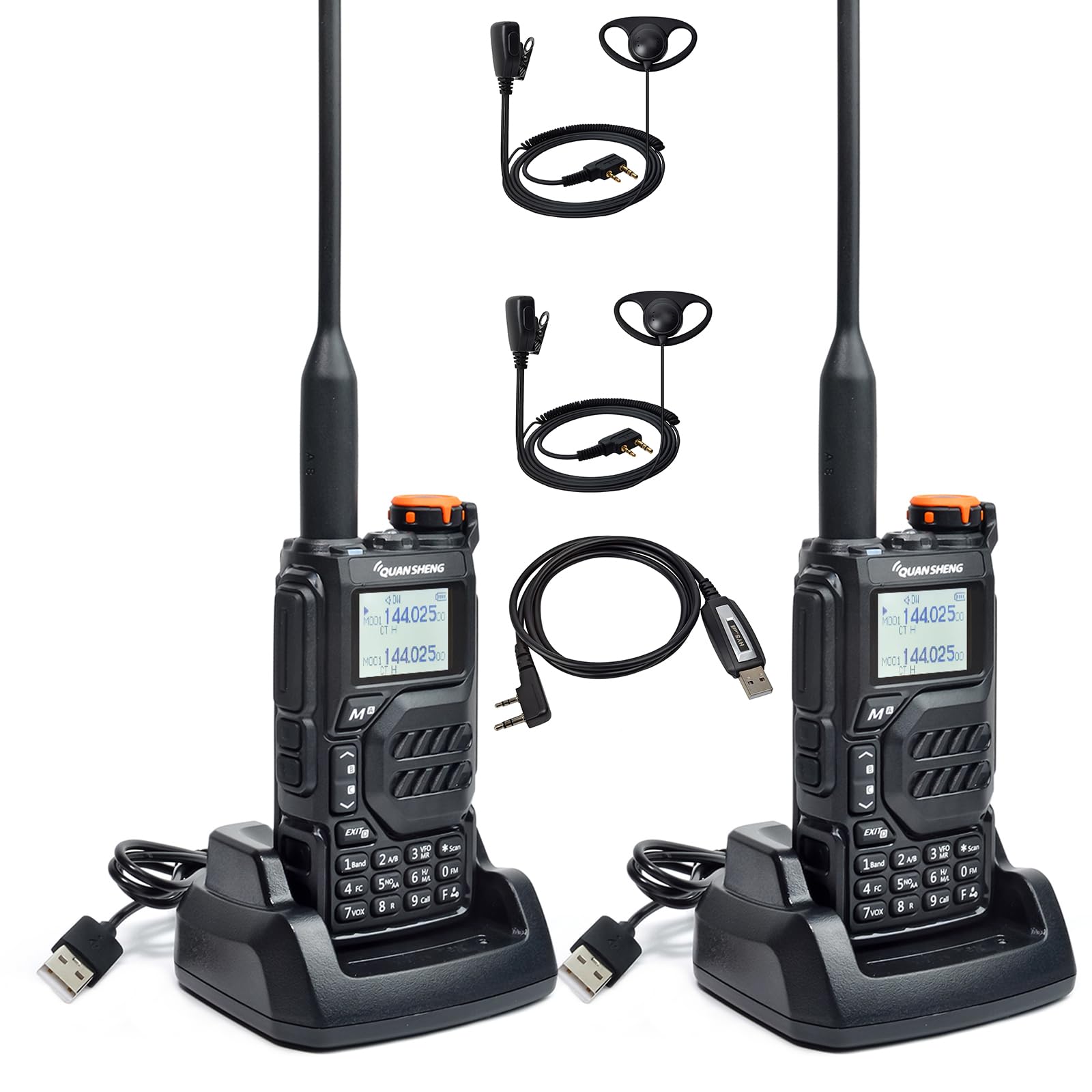 QUANSHENG UV-K5 Walkie Talkie Long Range VHF UHF Dual Band Two Way Radio with Earpiece & Programming Cable Portable Handheld Ham Radio with LED Flashlight VOX LCD Display NOAA for Hiking Camping Trip