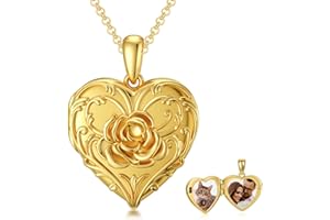 SOULMEET 10K 14K 18K Solid Gold Personalized Sunflower/Starburst/Cross/Rose/Lotus/Butterfly/Turtle/Celtic/Bee Heart Locket Ne