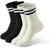 YCJMEIZZAO Womens Striped Crew Socks Athletic Running Cotton Cozy Casual Socks for Women 4 Pairs Size 6-9