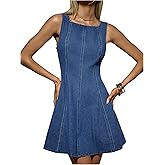 Floerns Women's Summer Denim Dress Sleeveless Square Neck Flare Cute A Line Dresses
