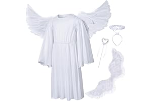 Irtysh Kids Angel Costume With Angel Feather Wings headband Wand Set For Girl's Halloween Birthday Cosplay