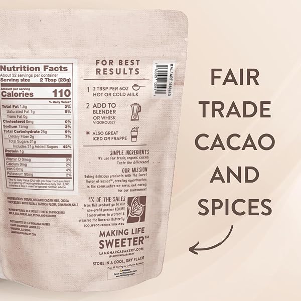 MEXICAN HOT CHOCOLATE, 32 OUNCE (2LB), AUTHENTIC MEXICAN STYLE HOT CHOCOLATE MIX WITH ORGANIC CACAO BEANS AND CINNAMON BY LA MONARCA BAKERY