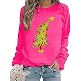 VKEGNIO Christmas Sweatshirts for Women Retro Lights Christmas Tree Graphic Long Sleeve Shirt Xmas Holiday Party Pullover Top