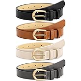 VONMELLI 4 Pack Womens Thin Leather Belt Skinny Waist Belts for Women Fashion Jeans Dress with Gold Buckle