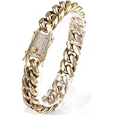 PY BLING Heavy Stainless Steel Miami Cuban Link Bracelet 8mm-16mm 14k Real Gold Plated with Lab Diamond Clasp Premium Hip Hop Jewelry For Men Women with Gift Box