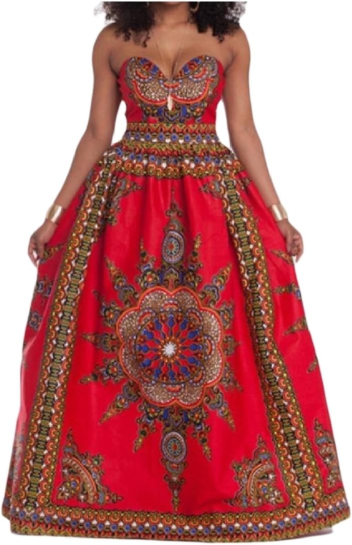 Women's Sexy African Dashiki Floral Spring Full Length Dress M