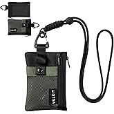 VULKIT Small Minimalist Wallet for Women and Men RFID Blocking, Zipper Coin Pouch with ID Window and Keychain, Water Resistant Nylon Travel Lanyard Wallet Army Green Black