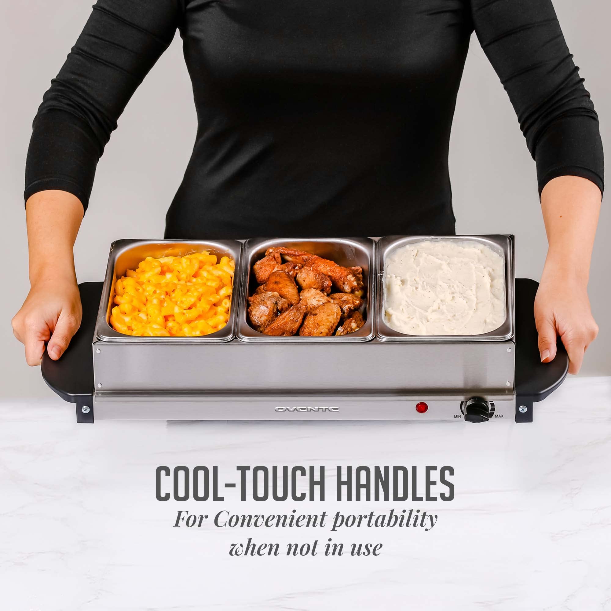 OVENTE Electric Buffet Server and Food Warmer, Three 1.5 Quart Chafing Dish Set with Stainless Steel Warming Tray Perfect for Holidays and Dinners, Silver FW173S