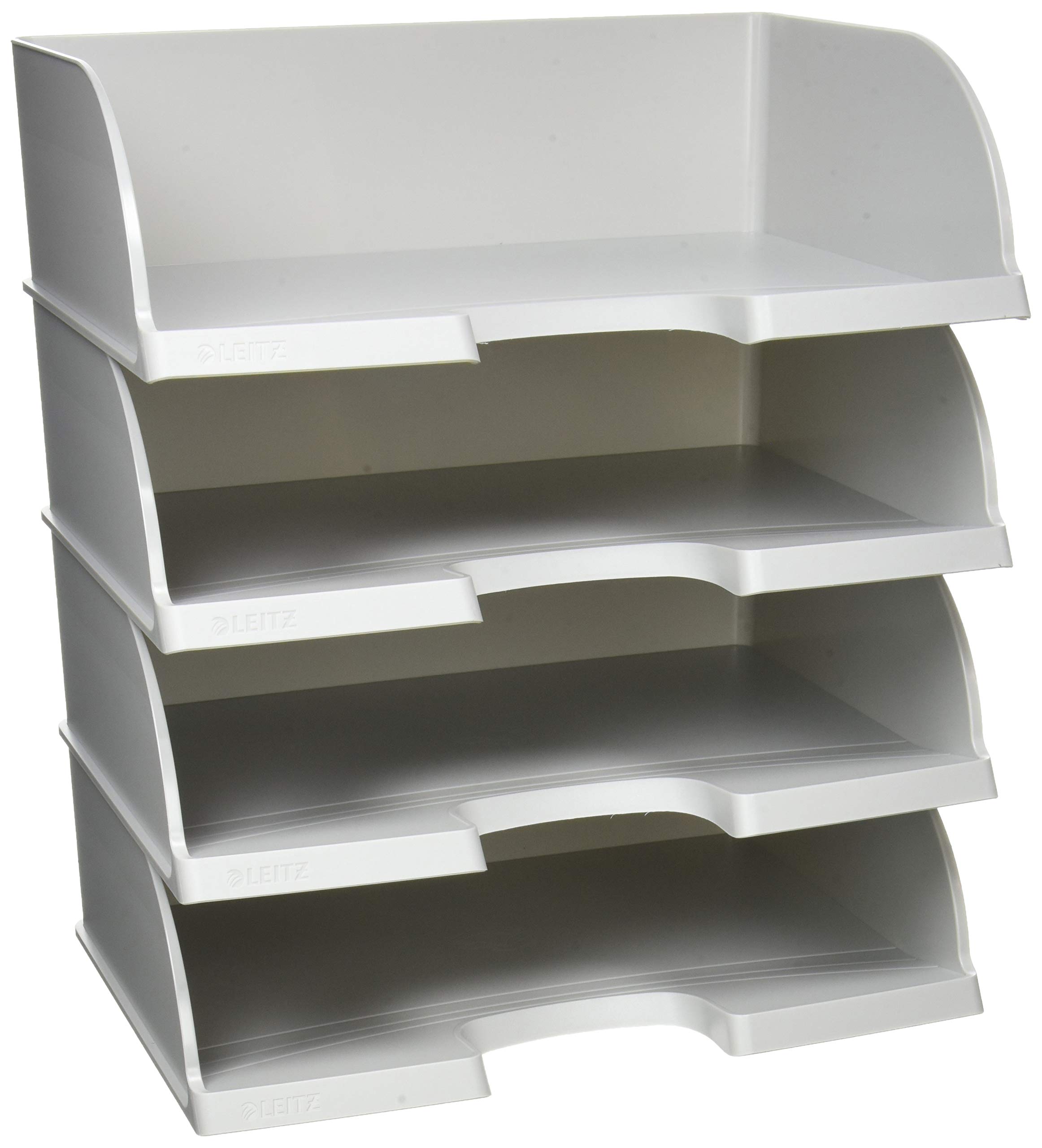 Leitz Plus Series 52190085 Letter Tray Landscape Format A4 Jumbo Pack of 4 with Extra Large Capacity Grey — image 1