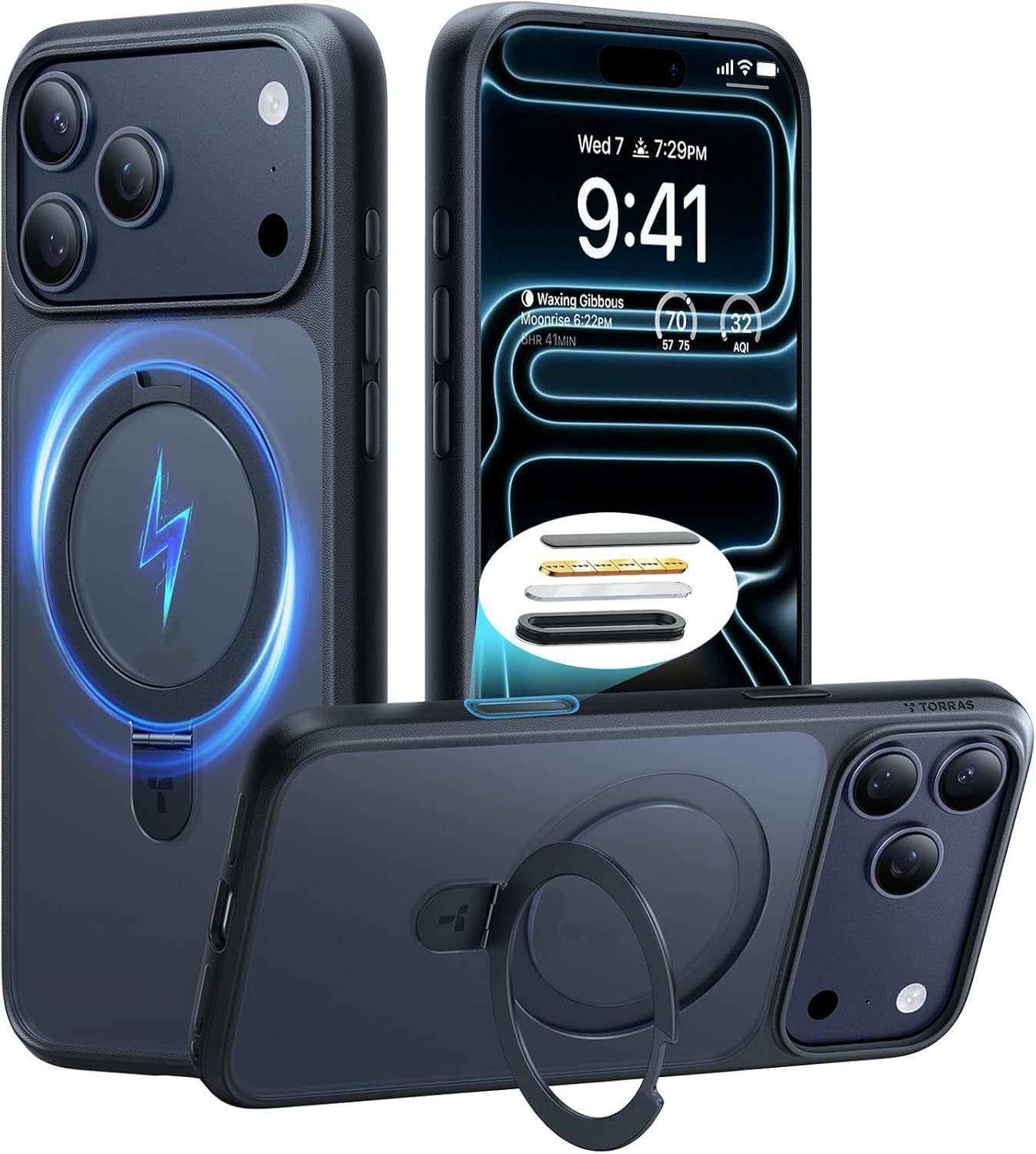 TORRAS Ostand Magnetic for iPhone 17 Pro Max Case, Fit for MagSafe, Sturdy Stand, Military Grade Drop Tested, Camer Control, Translucent Slim Soft Edge Case for iPhone 17 Pro Max 6.9", Black Image TORRAS Ostand Magnetic for iPhone 17 Pro Max Case, Fit for MagSafe, Sturdy Stand, Military Grade Drop Tested, Camer Control, Translucent Slim Soft Edge Case for iPhone 17 Pro Max 6.9", Black Image