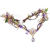 MOSTORY Purple Elf Flower Crown - Handmade Woodland Elf Headpiece Forest Fairy Crown Floral Circlet for Women Girls Cosplay Party Renaissance Marid Gras Photo Shoot