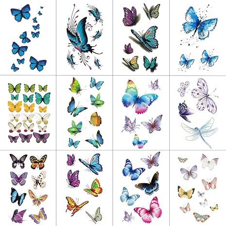 Wyuen 12 Pcslot Butterfly Temporary Tattoo Sticker For Women Men Body Art Adults Waterproof Hand Fake Tatoo 98x6cm W12 03