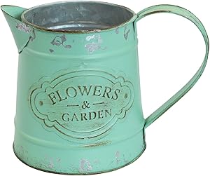 SHINGONE Vintage French Rustic Style Primitive Metal Vase Shabby Chic Pitcher Jug Flower Vase for Home & Garden Decoration