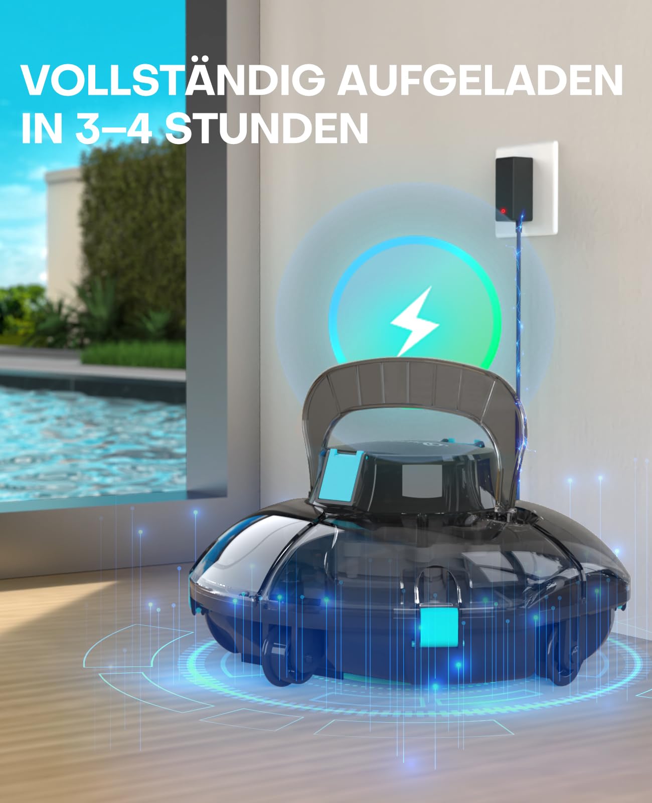WINNY POOL CLEANER Winny 200 Poolroboter, Poolsauger kabellos mit Akku, 75 Min. Laufzeit, für Aufstellpools bis 60 m², Doppelfiltration, Automatisches Parken, Kompakt Leicht (Transparentes Schwarz) 8