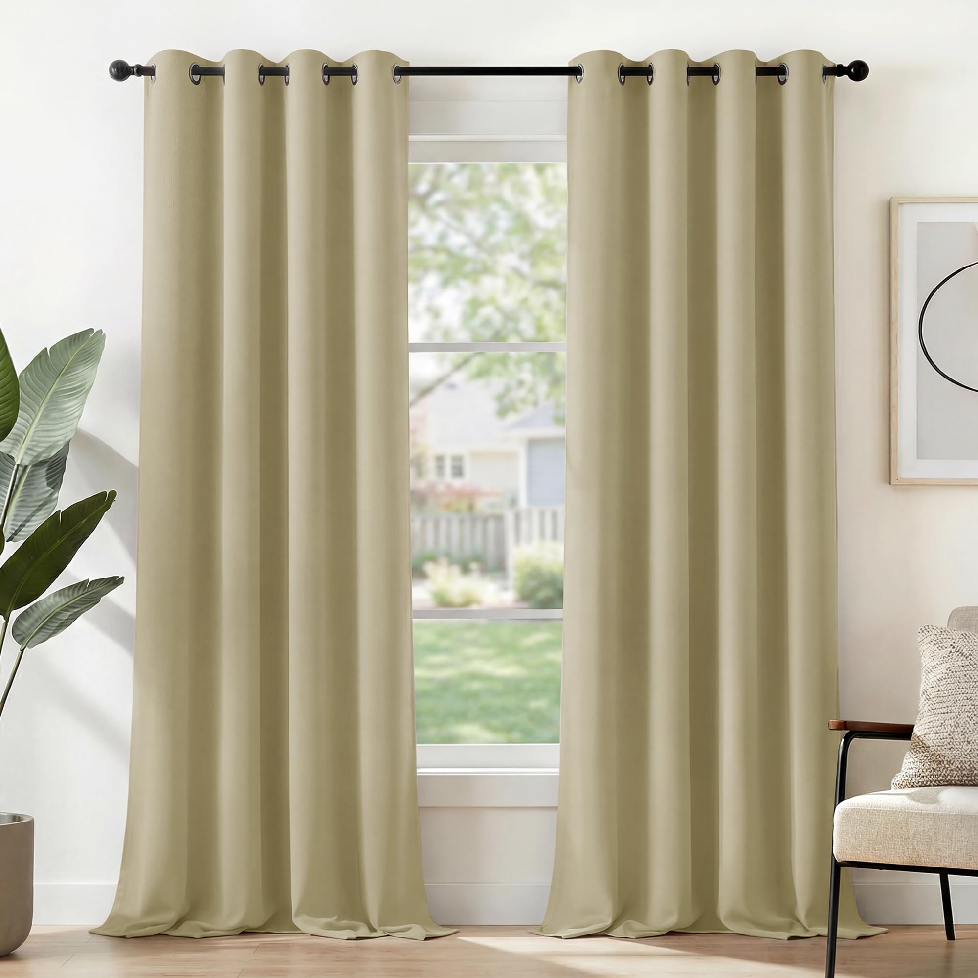 Deconovo Window Treatment Super Soft Room Darkening Curtains Thermal Insulated Eyelet Curtains for Girls Bedroom 46 x 90 Inch Beige 2 Panels
