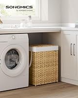 SONGMICS 110 L Laundry Basket with Lid Rattan Wicker Foldable Removable Liner view 2