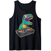 T Rex DJ Party Club Disk Jockey Gift Shirt EDM Dance Club Tank Top