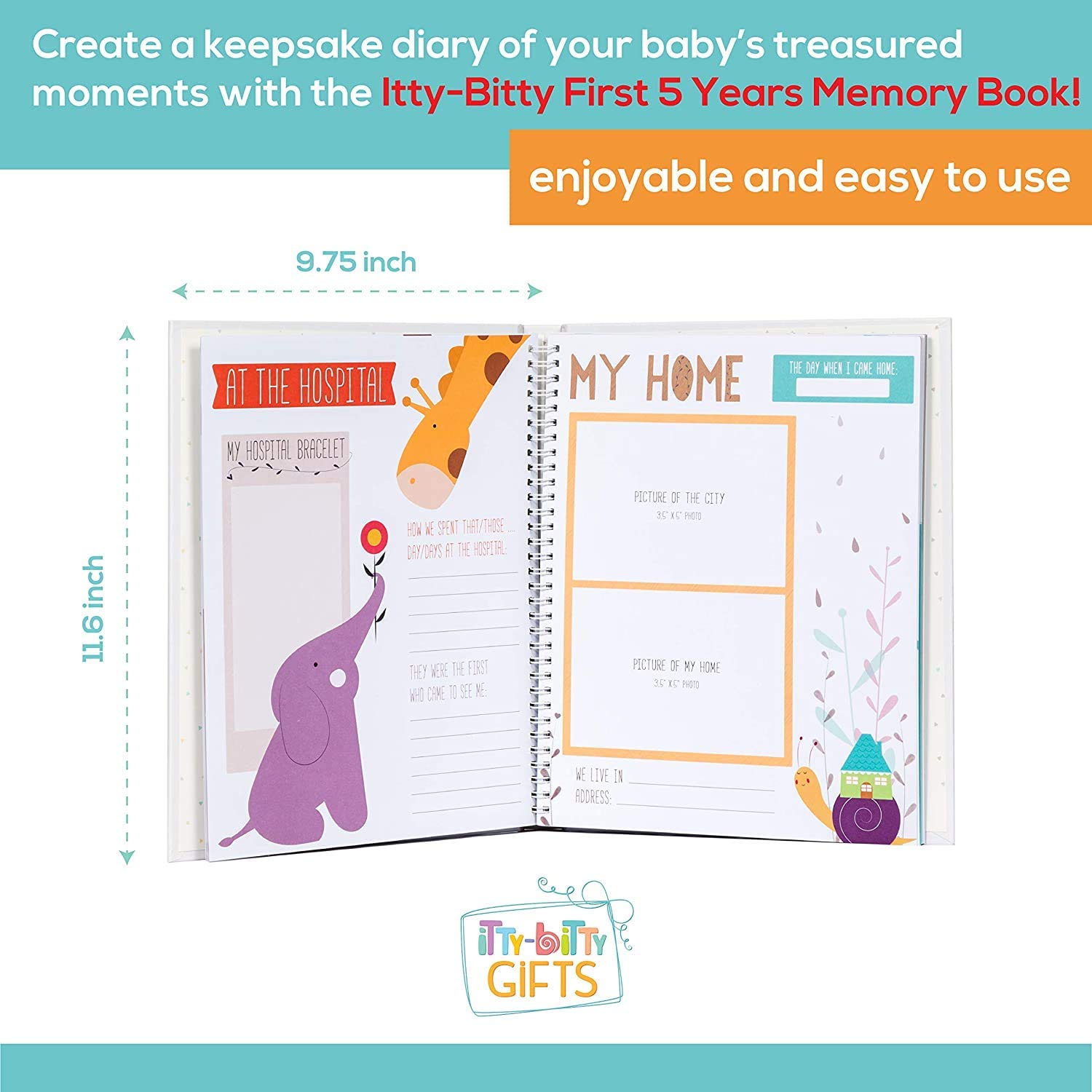 Itty Bitty Gifts Cute Baby Memory Book Scrapbook - Milestone, Keepsake Photo Album for Infant Girls & Boys - Journal for the First Five Years - Perfect Shower Present for Expecting Mother, New Parents : Baby
