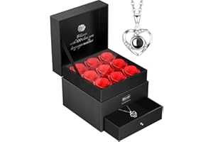Otlonpe Forever Artificial Rose Preserved Flower - Christmas, Valentines Day, Anniversary, Birthday Gifts for Women Her Wife Girlfriend Mom, 9 Roses Flowers with I Love You Necklace in Jewelry Box