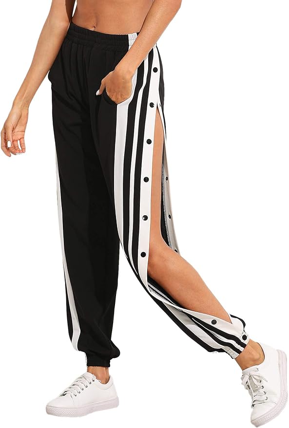 Snap Button Track Pants BLACK -SheIn(Sheinside)