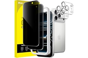 JETech Privacy Screen Protector for iPhone 17 Pro 6.3-Inch with Camera Lens Protector, Anti-Spy Tempered Glass Film, Easy Installation Tool, 2-Pack Each