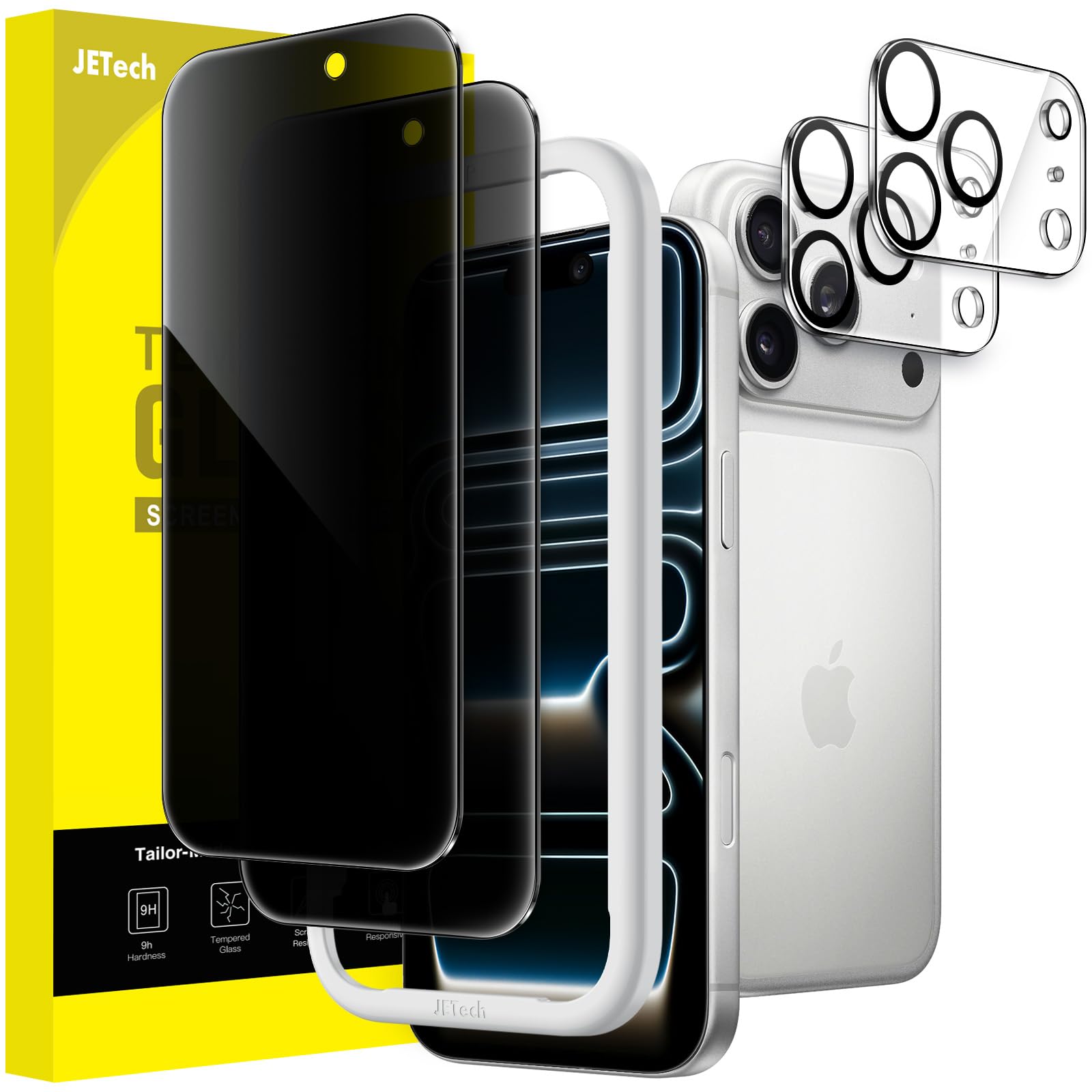Photo 1 of JETech Privacy Screen Protector for iPhone 17 Pro 6.3-Inch with Camera Lens Protector, Anti-Spy Tempered Glass Film, Easy Installation Tool, 2-Pack Each