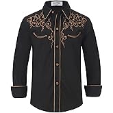 EDFTM Boy's Western Cowboy Shirt Embroidered Long Sleeve Regular Fit Casual Cotton Button Down Hippie Shirts