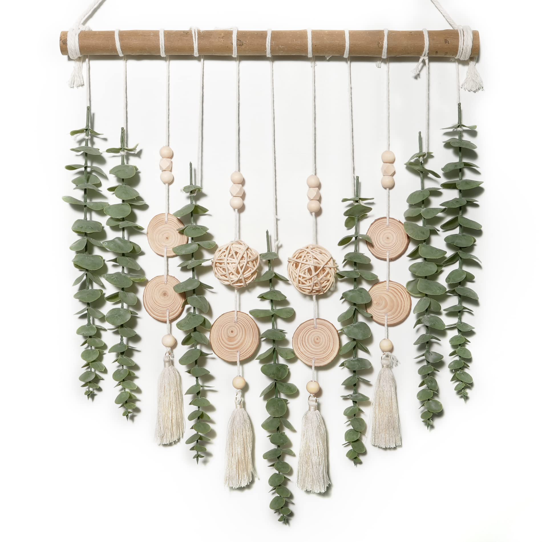 Photo 1 of GIAUMA Boho Bathroom Decor Artificial Eucalyptus Hanging Wall Decor Fake Greenery Leaves Plants Wicker Ball on 16.5 inch Stick Rustic Farmhouse Natural Bedroom Kitchen Nursery Office Decorations
