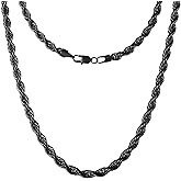 Lucky Brand Men’s Stainless Steel Rope Chain Necklace - 24” Black-Plated 7MM Durable 316L Steel Jewelry