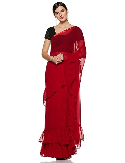 Womanista synthetic with Blouse Piece Saree (FS9666_ Red_ Onesize)
