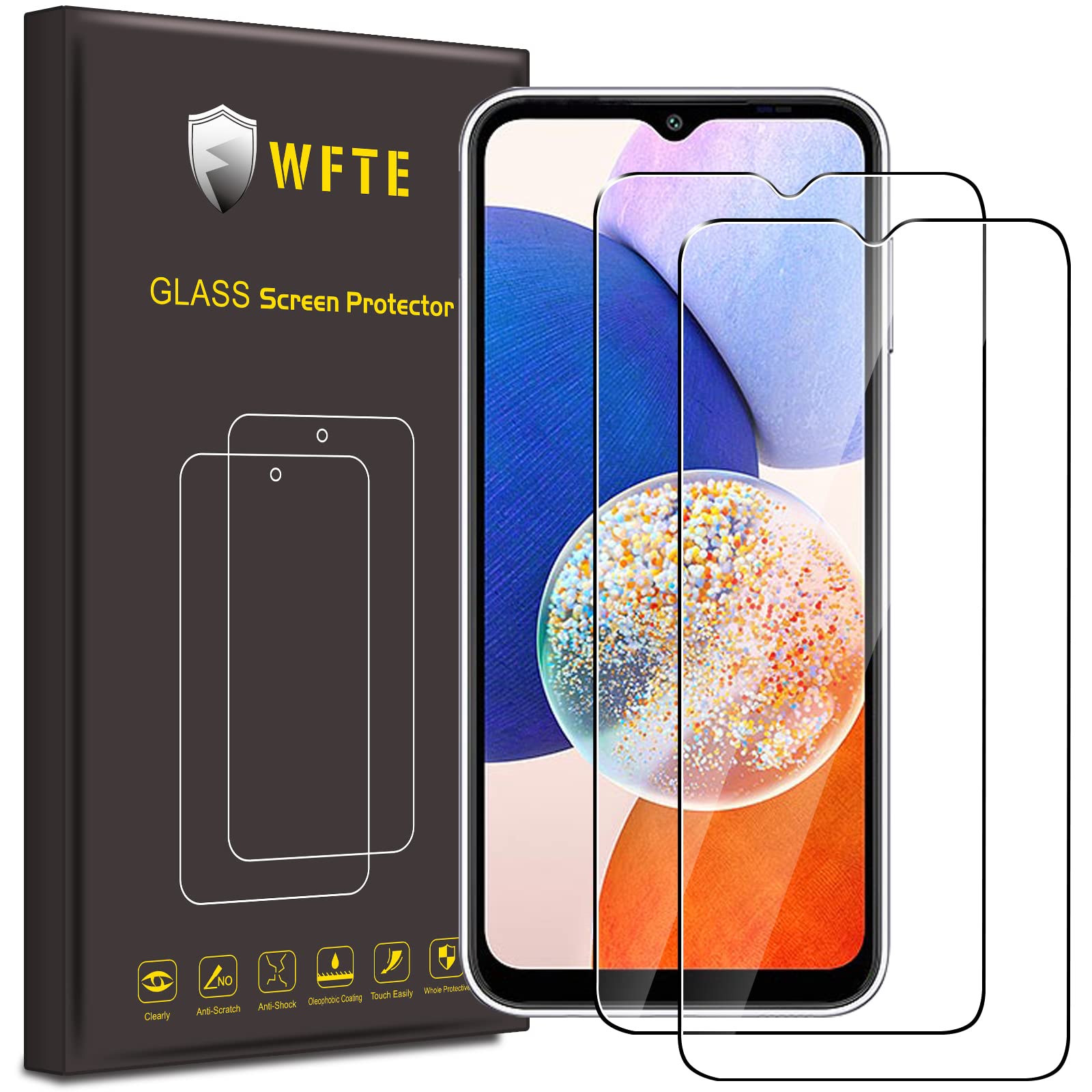 WFTE [2-Pack Screen Protector for Samsung Galaxy A14 5G/4G,Anti-Scratch,High Transparency,Anti-fingerprint,Dust-Free Premium Screen Protector Tempered Glass For Samsung A14 5G