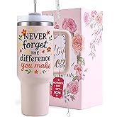 Thank You Gifts for Women, Never Forget the Difference You Make Tumbler - 40oz Stainless Steel Insulated Tumbler with Lid - Appreciation Retirement Gifts for Women, Farewell Gift for Coworkers