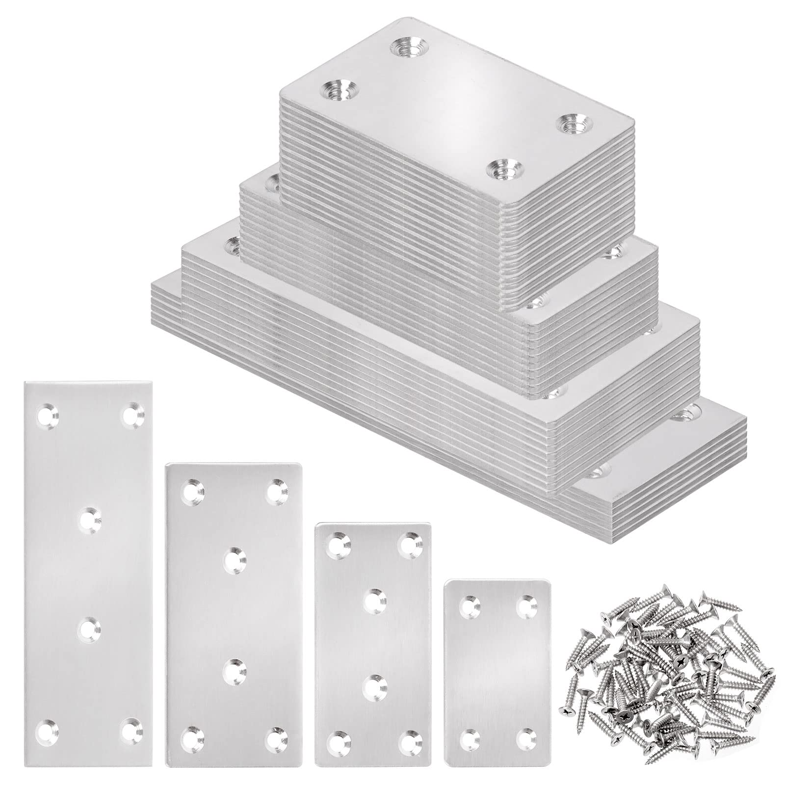 Tanstic 10Pcs 80x40mm Metal Flat Straight Mending Plates with Screws, 2mm Thickness Heavy Duty Flat Bracket Fixing Bracket Connector Corner Brace for Wood Furniture Shelf