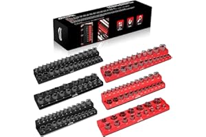 GOOACC Magnetic Socket Organizer Set, 6 Pieces Magnetic Socket Holder 1/2", 1/4", 3/8" Drive Metric & SAE Socket Tool Set, Socket Organizer Tray for Tool Box Drawer Holds 143 Standard Sockets